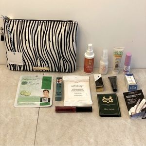 Faux zebra print makeup bag with samples